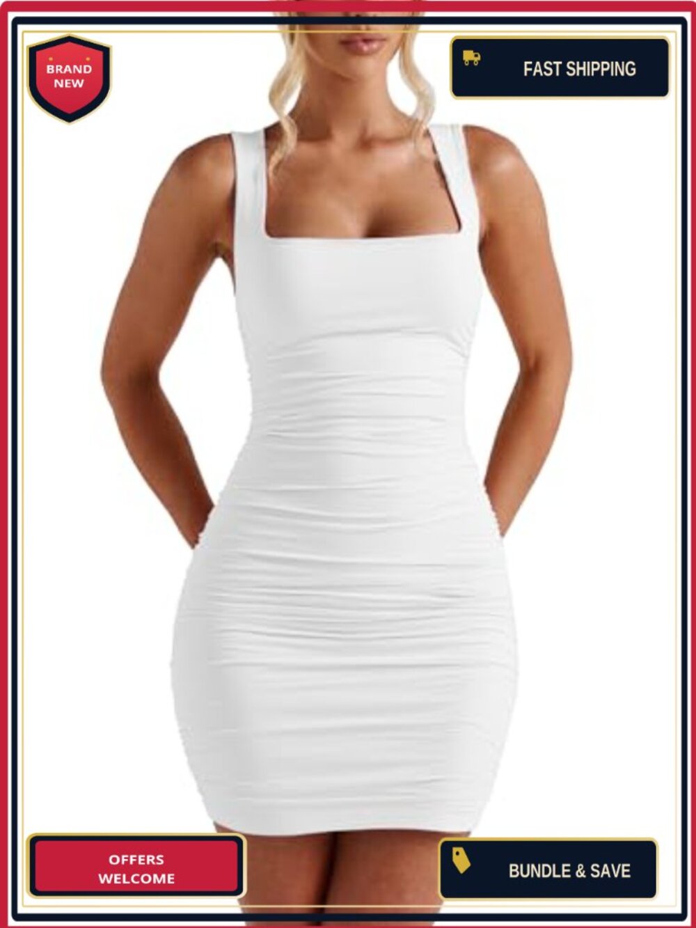 BORIFLORS Sexy Bodycon Corset Mini Dress Square Neck Sleeveless Ruched Party